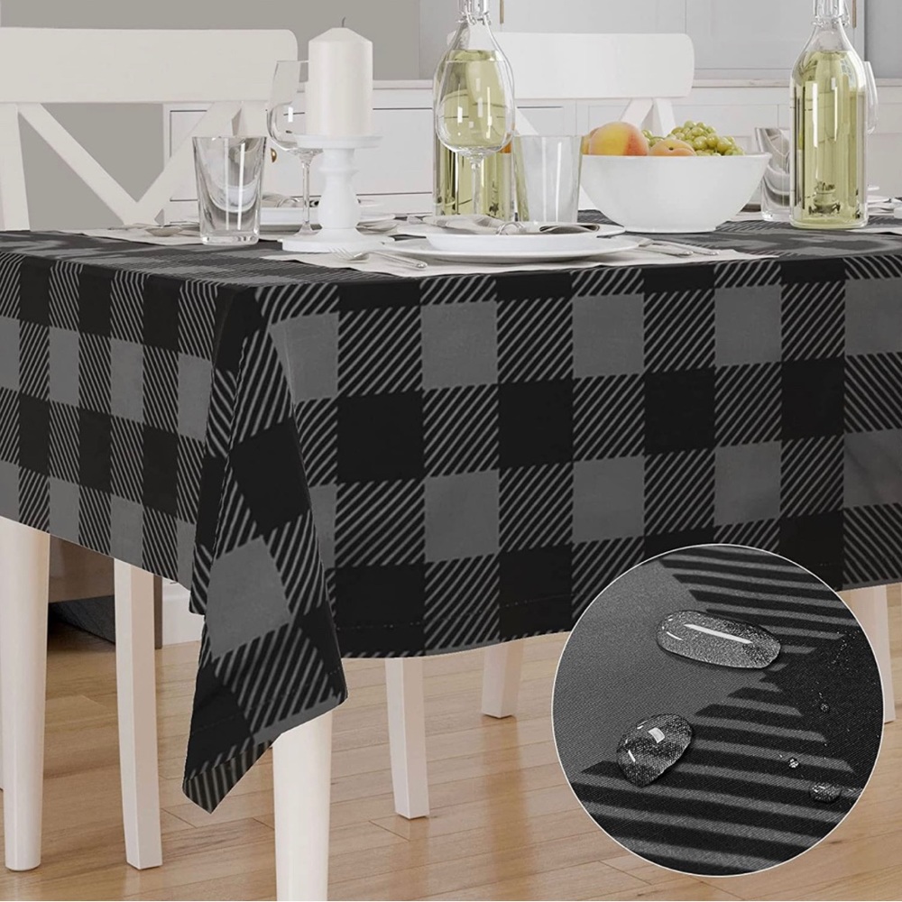 ANUWAA Rectangle Checkered Tablecloth - Black & Grey 54x80 inch